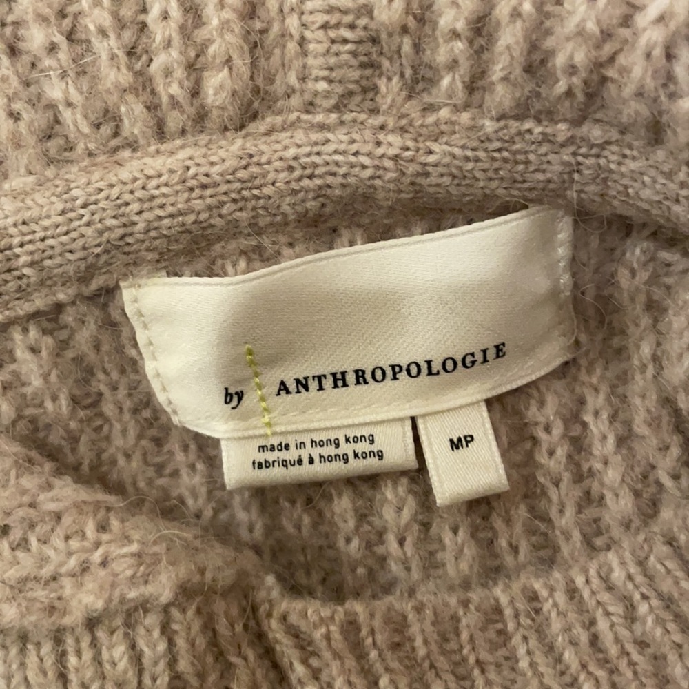 By Anthropologie Crop Knit Hooded Fringe Long Sleeve Sweater - Picture 5 of 7